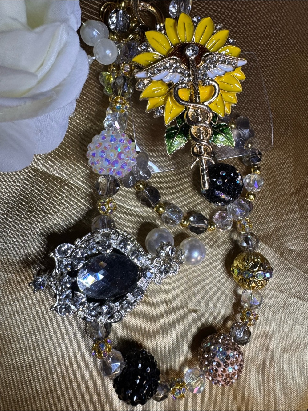 Yellow Sunflower Caduceus Charm Statement Keychain-Purse Chain - Picture 2 of 4